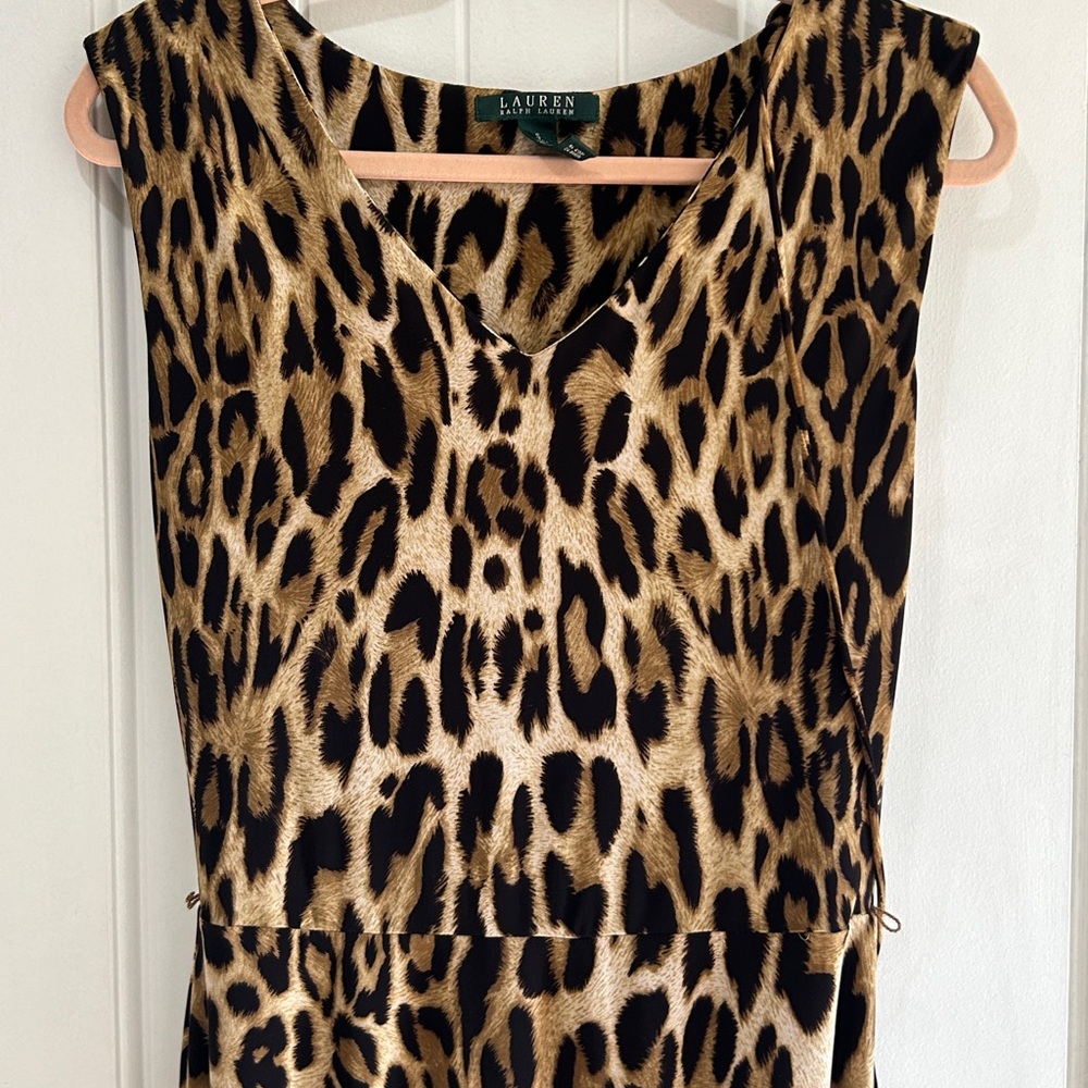 Lauren Ralph Lauren Leopard Print Black and Brown Pleated V-Neck Sundress